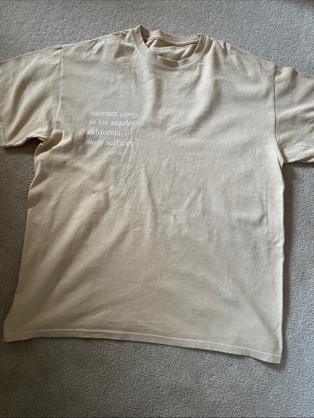 Summer Fridays Beige Graphic Tee — "summer camp in los angeles"!